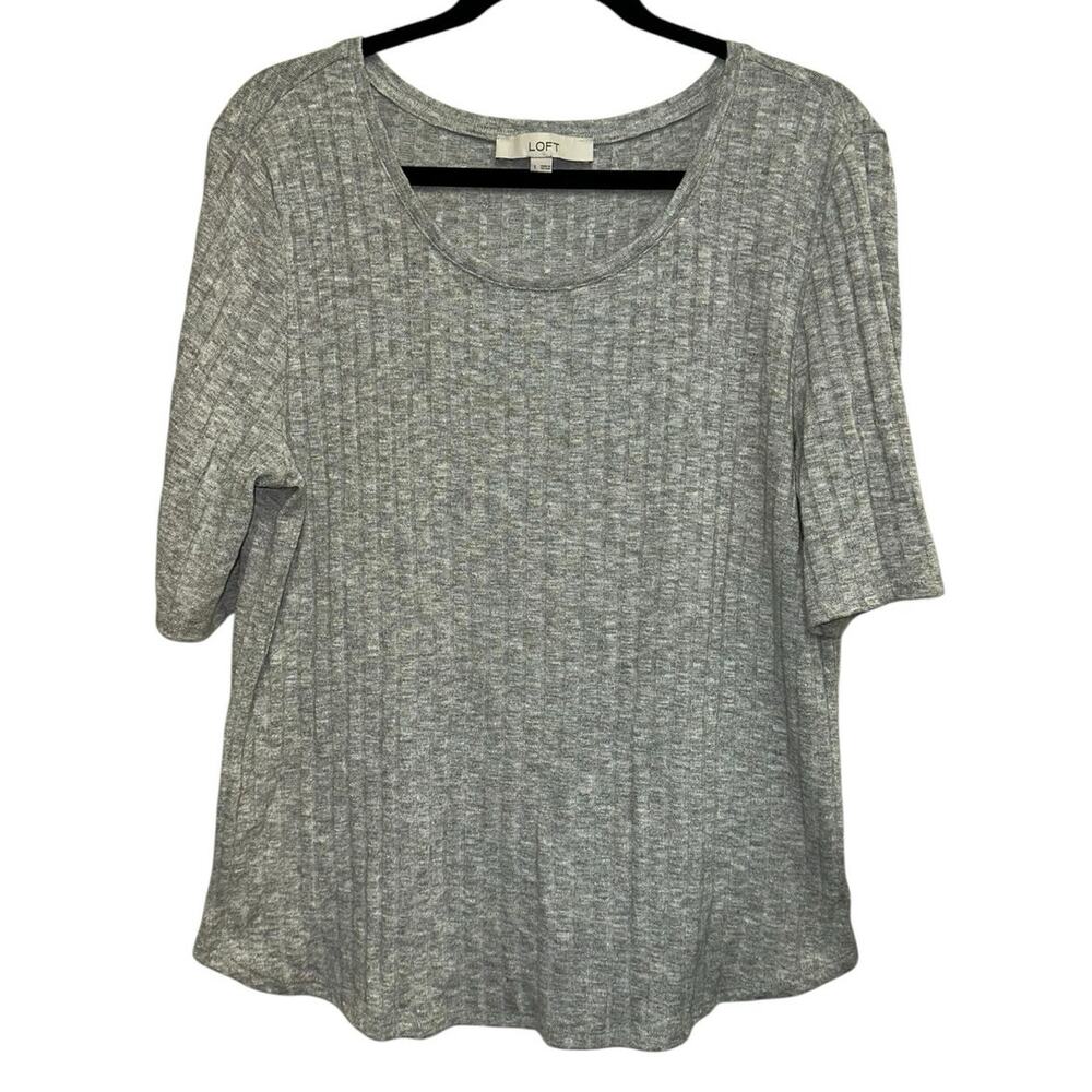 LOFT Gray Ribbed Knit Short Sleeve Tee Large Lightweight‎ Casual Top